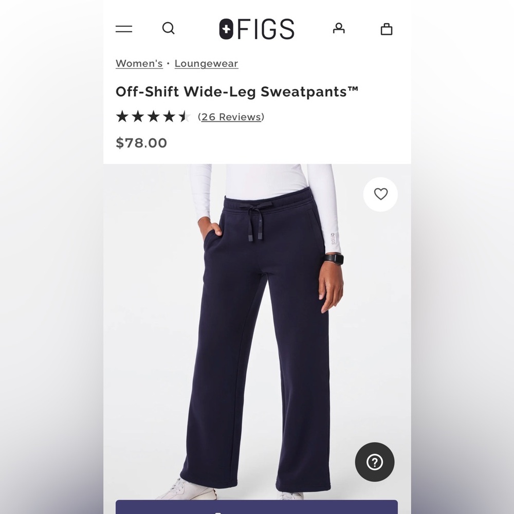 Figs Navy Wide-Leg Off-Shift Sweatpants XS